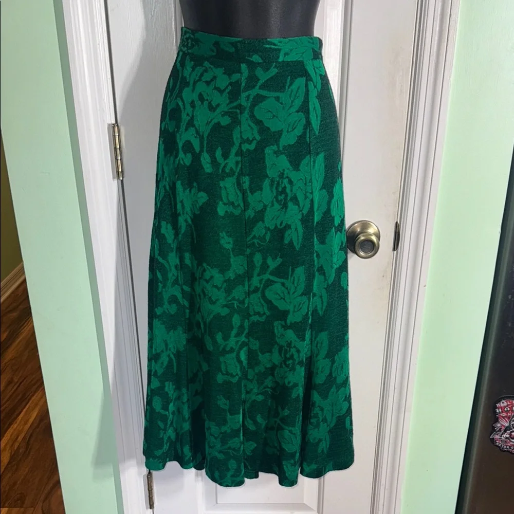 C.E. Stanton Green Vintage Floral Jacquard A-Line Midi Swing Classy Skirt Size 8